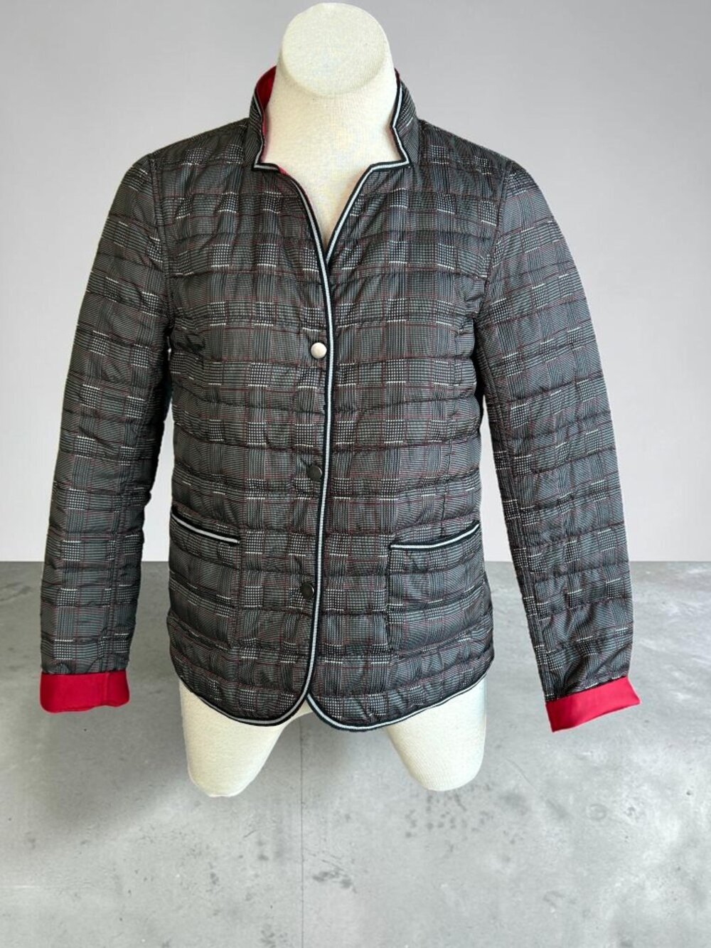 Hilary Radley for Katherine Barclay Black Plaid Reversible Puffer Jacket Size XS